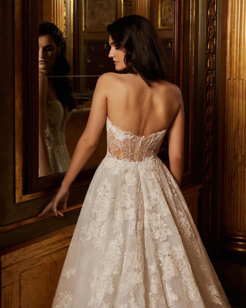 122103 simple strapless wedding dress with pockets and classic floral lace4